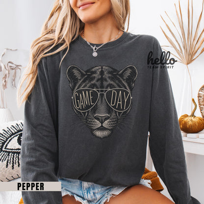 Vintage Panther Game Day Sweatshirt, Retro Football Mascot Shirt, Sports Graphic Long Sleeve, Youth Adult Team Spirit Wear Apparel HTS021