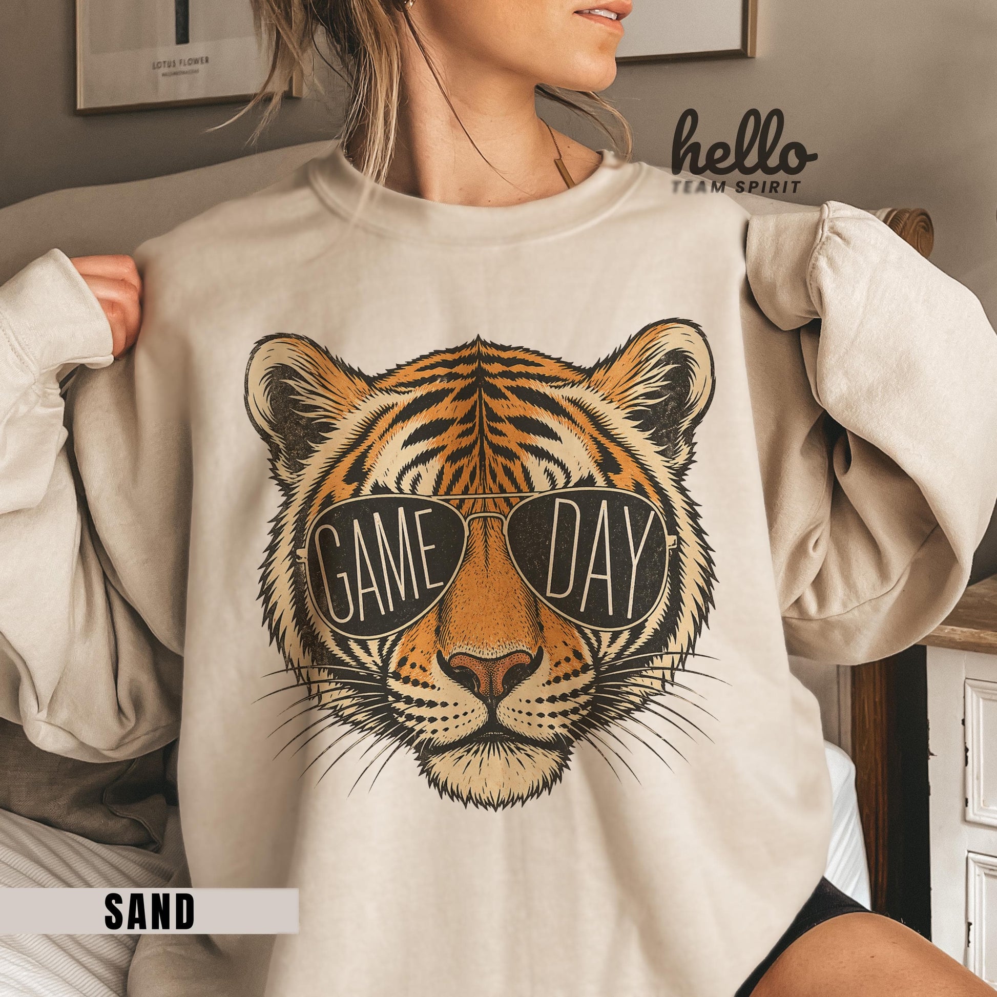 Tigers Game Day Sweatshirt, Retro Tiger Mascot Football Shirt, Team Spirit Tailgate Party Wear, Youth Adult Detroit Gameday Apparel HTS024