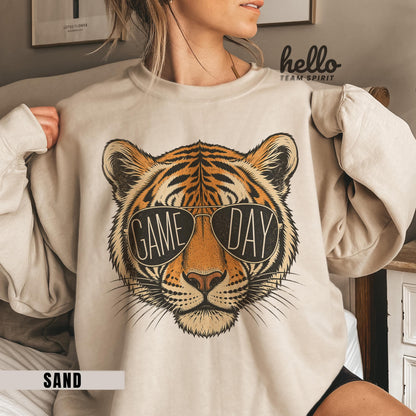 Tigers Game Day Sweatshirt, Retro Tiger Mascot Football Shirt, Team Spirit Tailgate Party Wear, Youth Adult Detroit Gameday Apparel HTS024