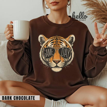 Tigers Game Day Sweatshirt, Retro Tiger Mascot Football Shirt, Team Spirit Tailgate Party Wear, Youth Adult Detroit Gameday Apparel HTS024