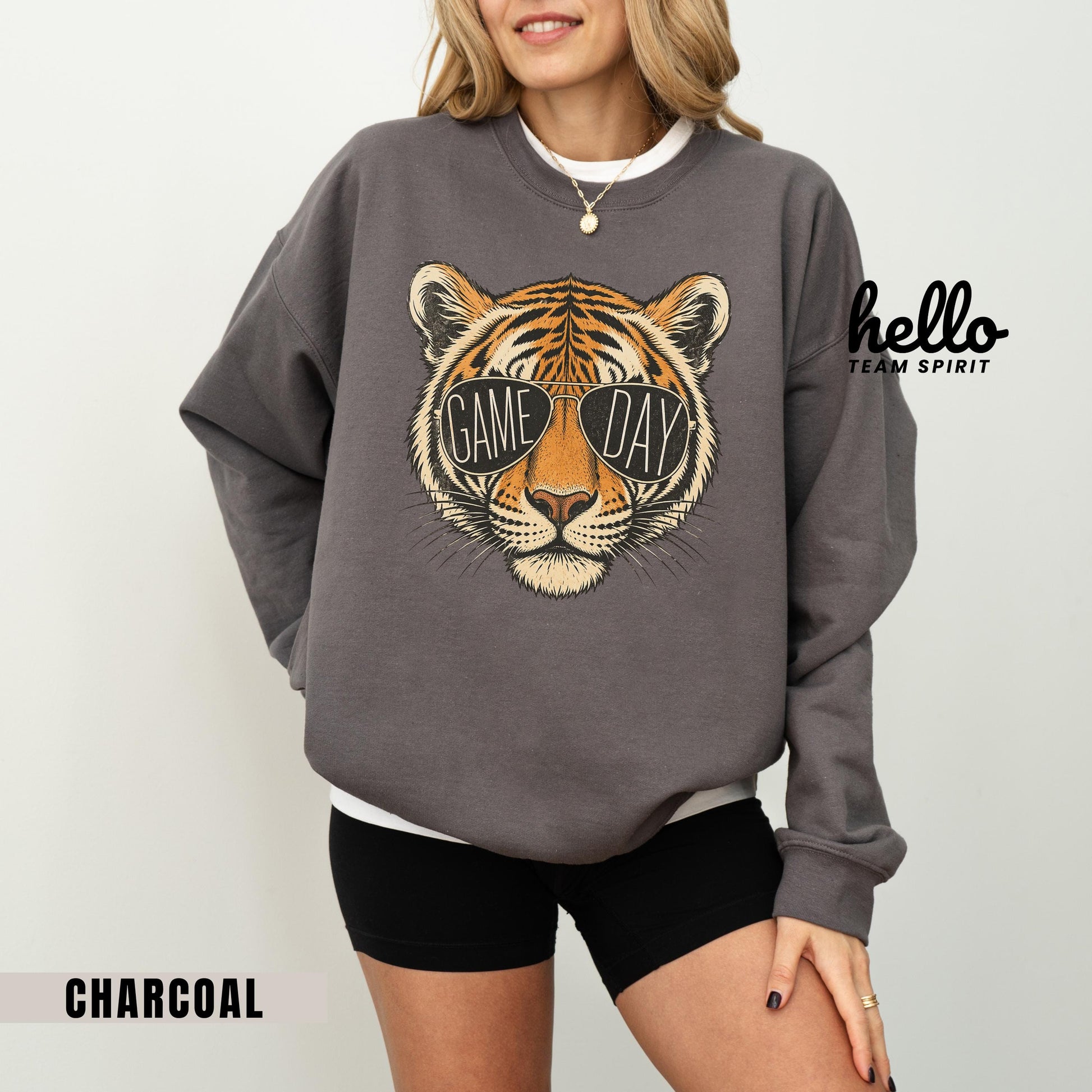 Tigers Game Day Sweatshirt, Retro Tiger Mascot Football Shirt, Team Spirit Tailgate Party Wear, Youth Adult Detroit Gameday Apparel HTS024