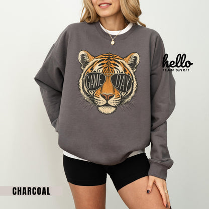 Tigers Game Day Sweatshirt, Retro Tiger Mascot Football Shirt, Team Spirit Tailgate Party Wear, Youth Adult Detroit Gameday Apparel HTS024