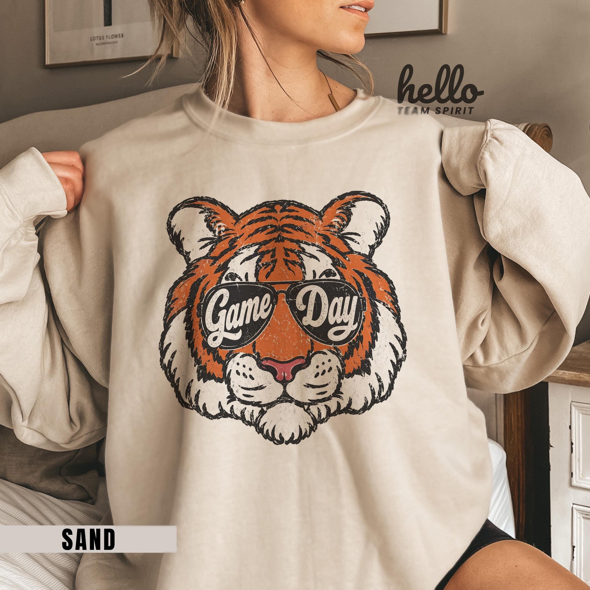 Retro Tigers Game Day Sweatshirt, Tiger Mascot Football Distressed Shirt, Detroit Tailgate Party Outfit, Youth Adult Gameday Apparel HTS025