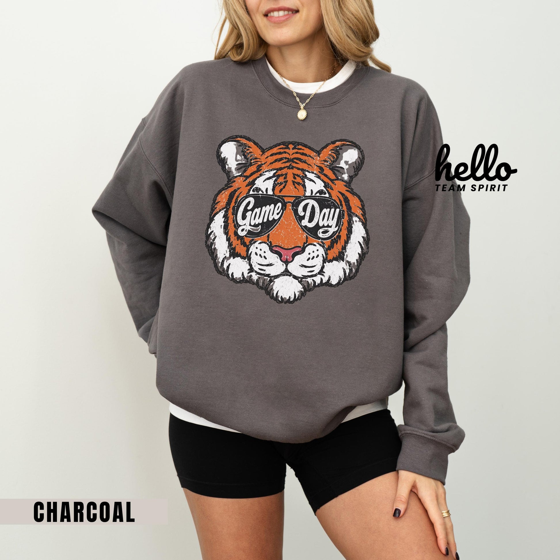 Retro Tigers Game Day Sweatshirt, Tiger Mascot Football Distressed Shirt, Detroit Tailgate Party Outfit, Youth Adult Gameday Apparel HTS025