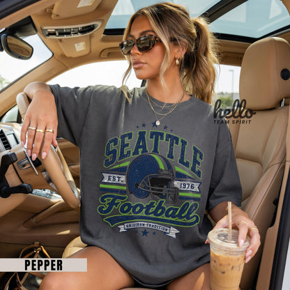 Seattle Football Shirt, Retro Adult Youth Sports Graphic Sweatshirt, Vintage Gridiron Tradition Fan Long Sleeve Apparel Gift HTS045