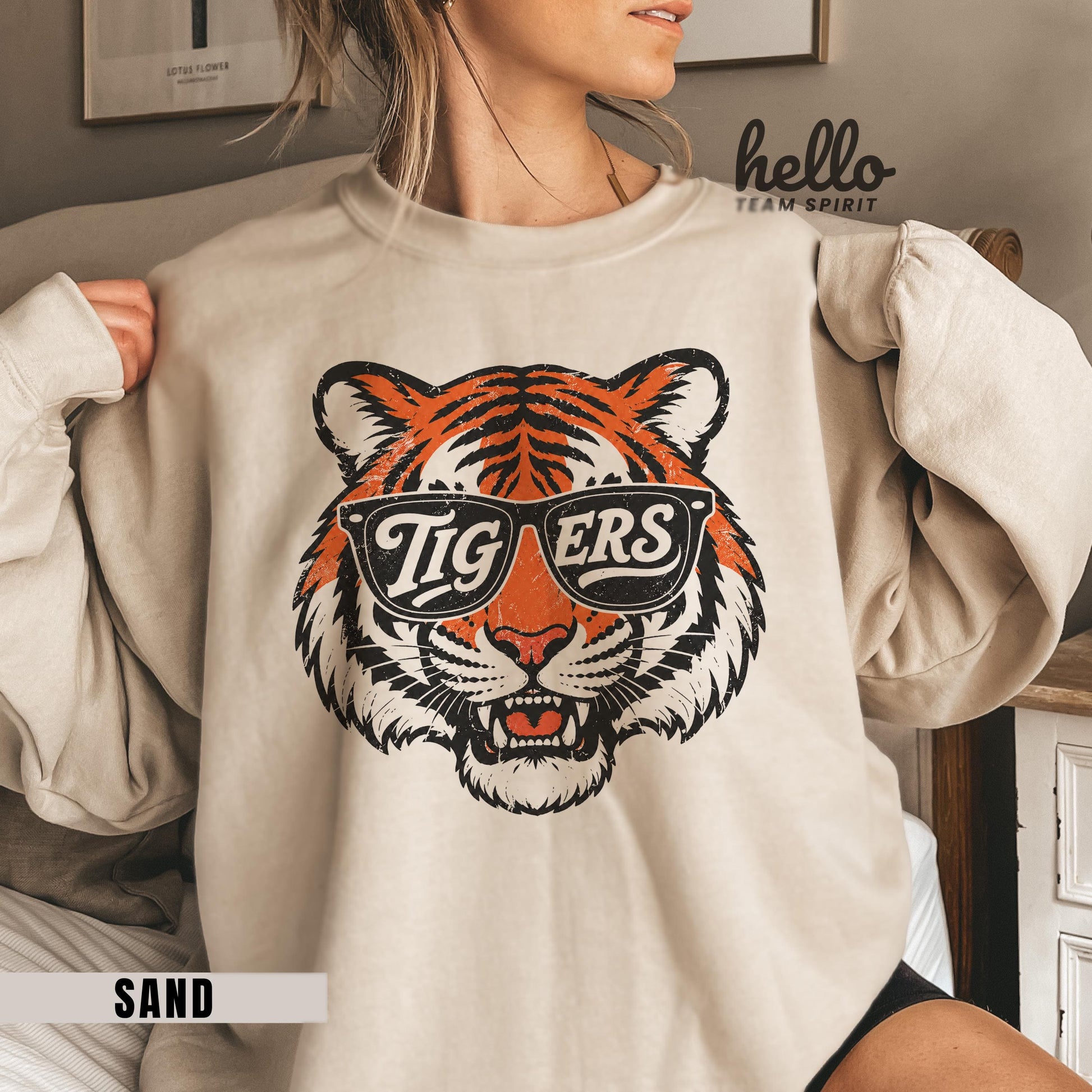 Retro Tigers Game Day Sweatshirt, Vintage Tiger Mascot Shirt, Football Touchdown Tailgate Tee, School Spirit Wear Youth Adult Apparel HTS026
