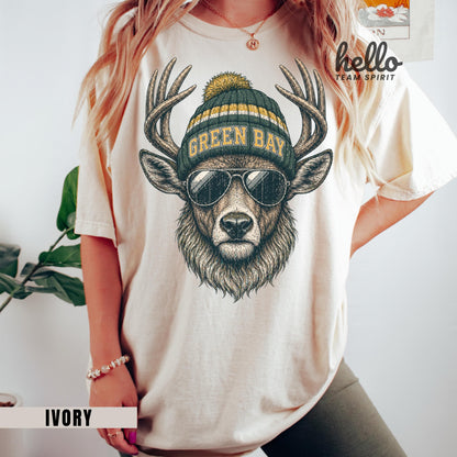 Green Bay Deer Mascot Sweatshirt, Retro Football Game Day Shirt, Team Tailgate Party, Adult Youth Crewneck Football Apparel HTS030