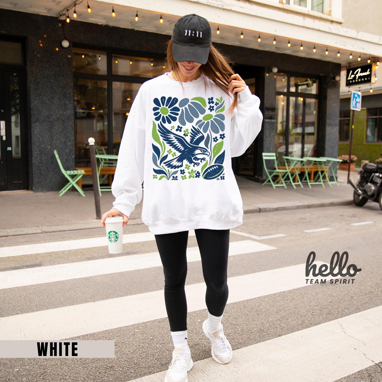 Seattle Football Sweatshirt, Boho Floral Patterned Game Day Shirt, Seahawk mascot Long Sleeve, Adult Youth Crewneck Sweater Apparel HTS033
