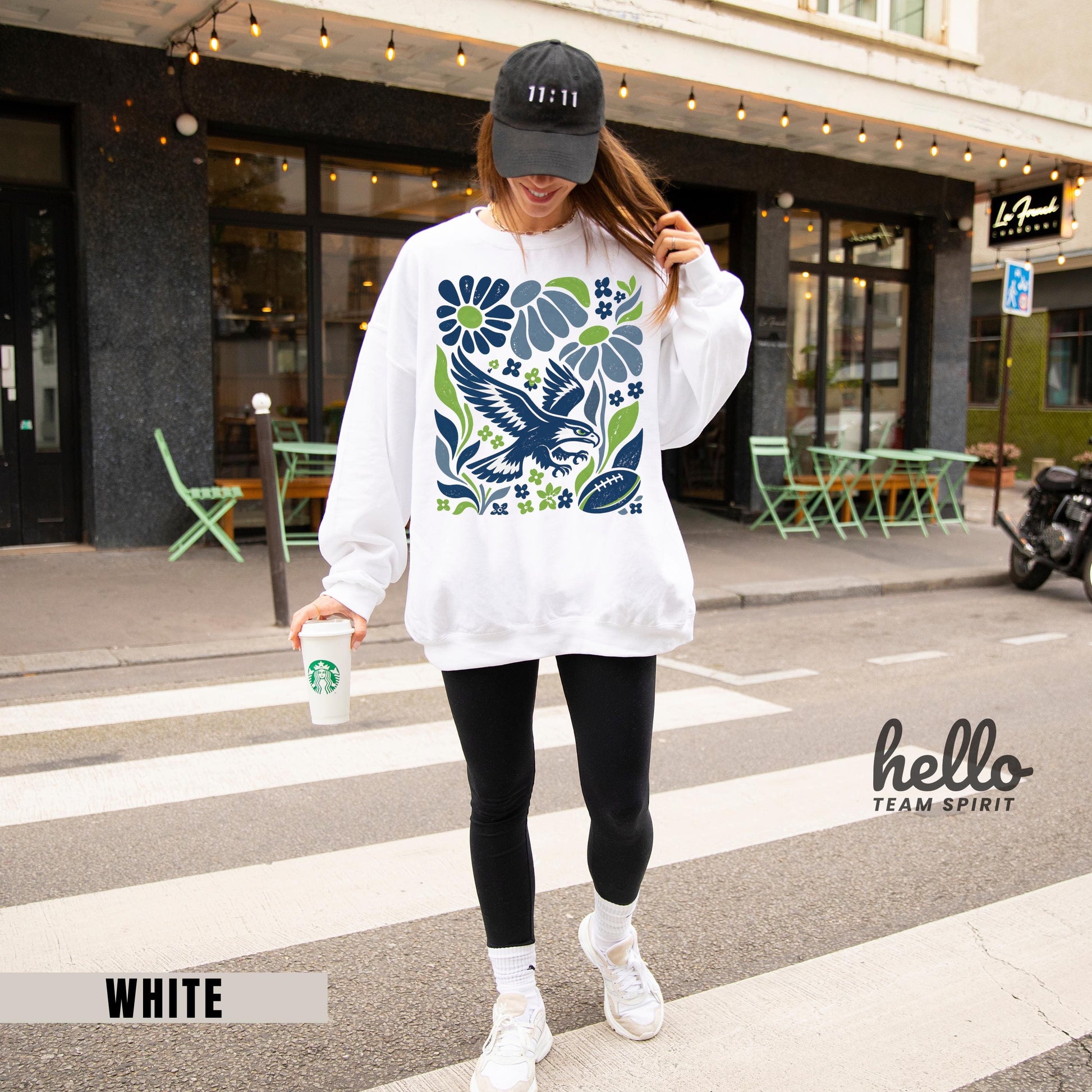 Seattle Football Sweatshirt, Boho Floral Patterned Game Day Shirt, Seahawk mascot Long Sleeve, Adult Youth Crewneck Sweater Apparel HTS033