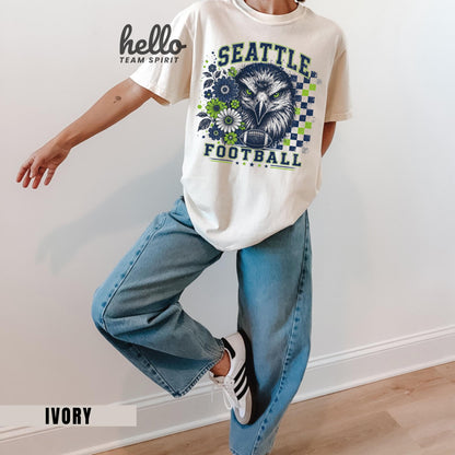 Seattle Football Shirt, Retro seahawk mascot Sweatshirt, Checkered Graphic Long Sleeve, Adult Youth Touchdown Seahawk Crewneck Gift HTS036