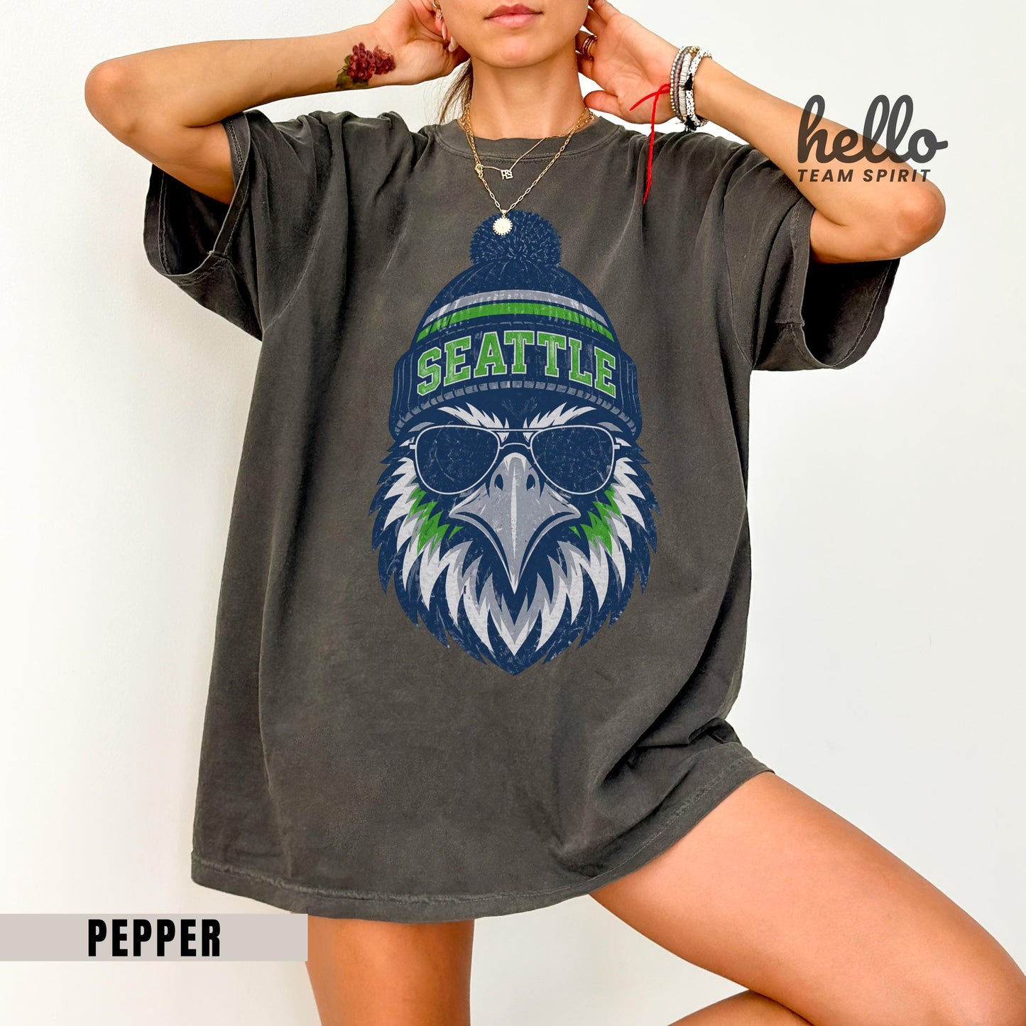 Seattle Football Distressed Sweatshirt, Retro Washington Football Shirt, Seahawk Mascot Game Day Crewneck Tee, Adult Youth Fan Gift HTS043