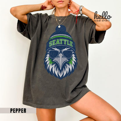 Seattle Football Distressed Sweatshirt, Retro Washington Football Shirt, Seahawk Mascot Game Day Crewneck Tee, Adult Youth Fan Gift HTS043