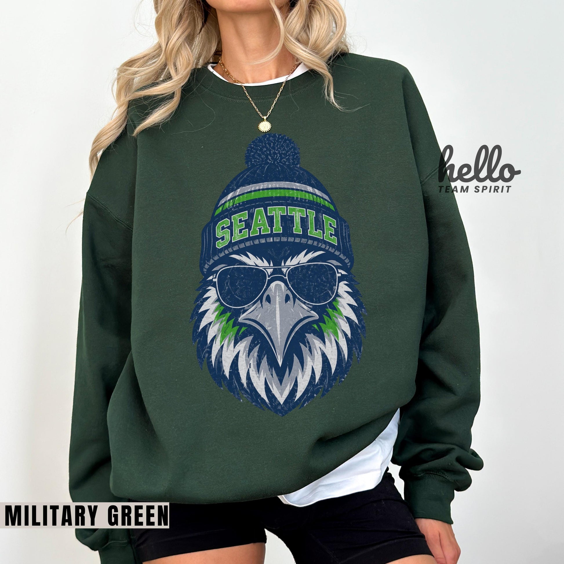 Seattle Football Distressed Sweatshirt, Retro Washington Football Shirt, Seahawk Mascot Game Day Crewneck Tee, Adult Youth Fan Gift HTS043