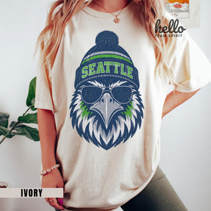 Seattle Football Distressed Sweatshirt, Retro Washington Football Shirt, Seahawk Mascot Game Day Crewneck Tee, Adult Youth Fan Gift HTS043