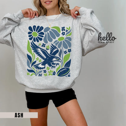 Seattle Football Sweatshirt, Boho Floral Patterned Game Day Shirt, Seahawk mascot Long Sleeve, Adult Youth Crewneck Sweater Apparel HTS033