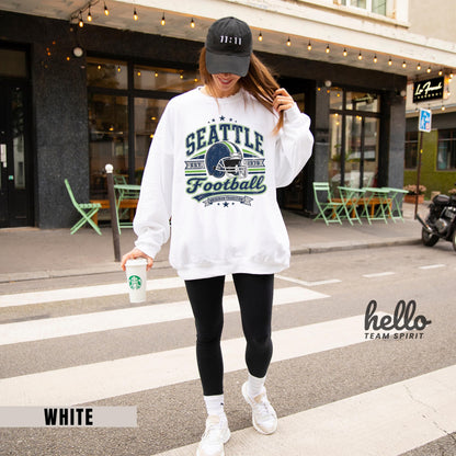 Seattle Football Shirt, Retro Adult Youth Sports Graphic Sweatshirt, Vintage Gridiron Tradition Fan Long Sleeve Apparel Gift HTS045