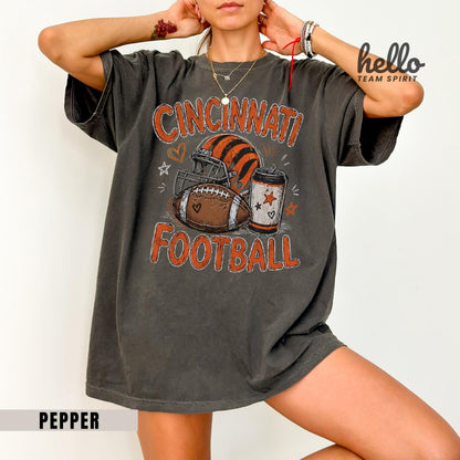 Cincinnati Football Vintage Crewneck Sweatshirt Football Tshirt, Cincy Fan Gifts, Ohio Football Shirt HTS081