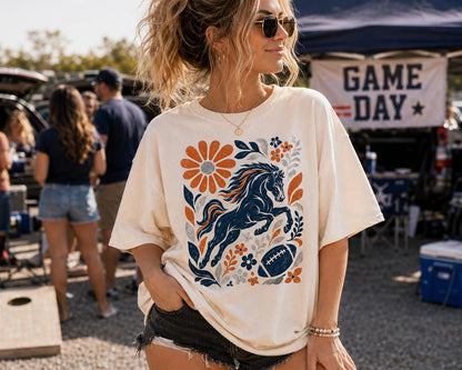 Denver Football T-Shirt, Sunday Football Tshirt, Bronco Mascot Shirt, Boho Denver Football Fan Sweatshirt, Game Day Crewneck Fan HTS091