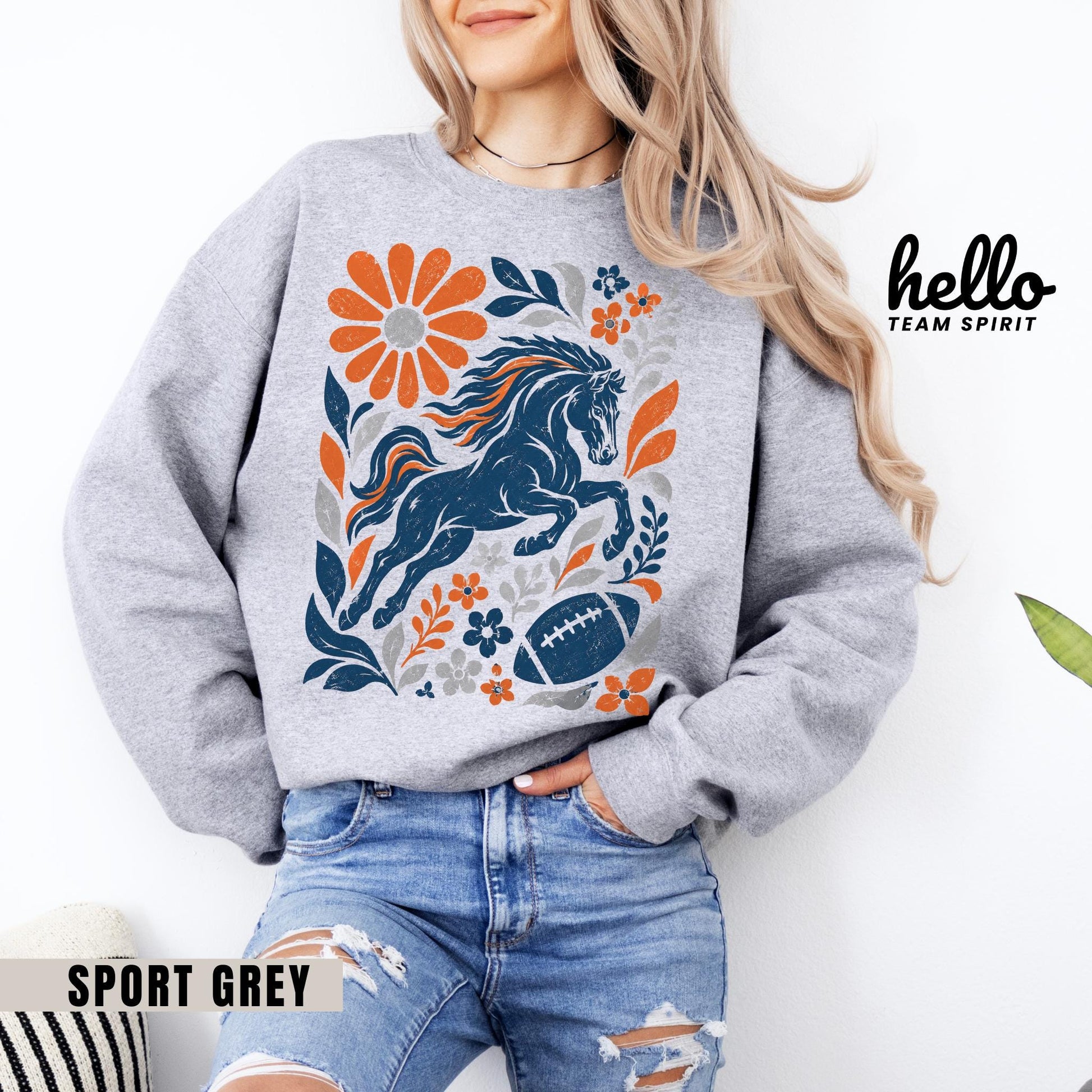 Denver Football T-Shirt, Sunday Football Tshirt, Bronco Mascot Shirt, Boho Denver Football Fan Sweatshirt, Game Day Crewneck Fan HTS091